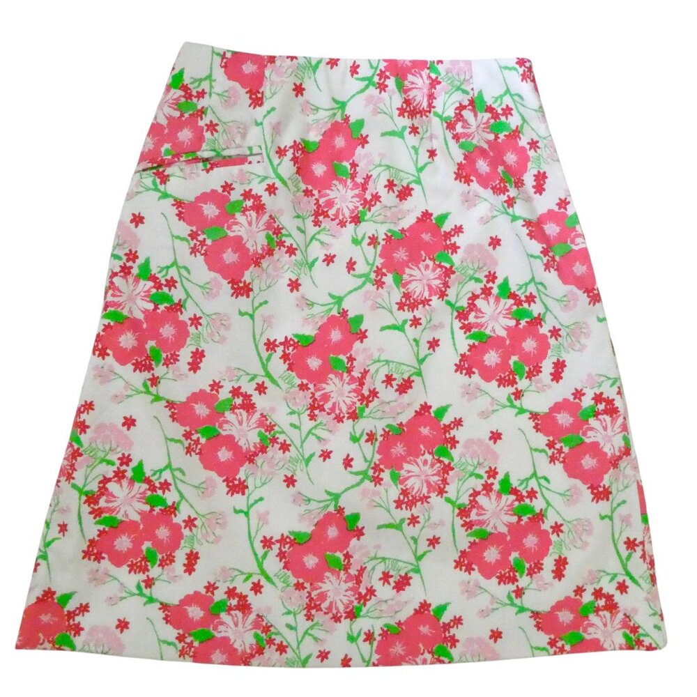 vtg THE LILLY Pulitzer Floral print A line skirt sz 10 pink white